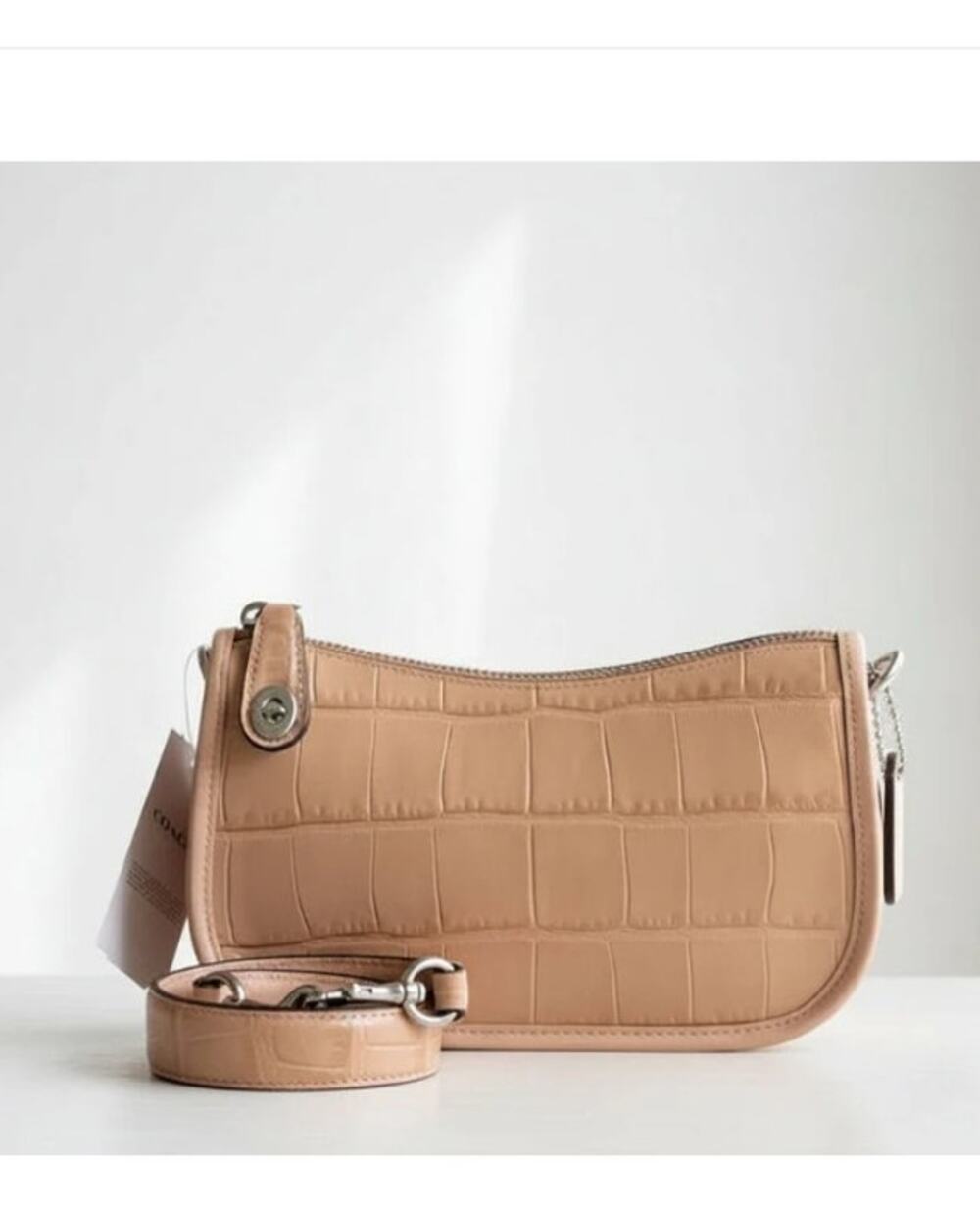 Coach Swinger Bag 20 CP024 Buff Croc Embossed Leather Shoulder Bag